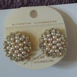Pearl & Crystal Gold Post Rhinestone Earrings